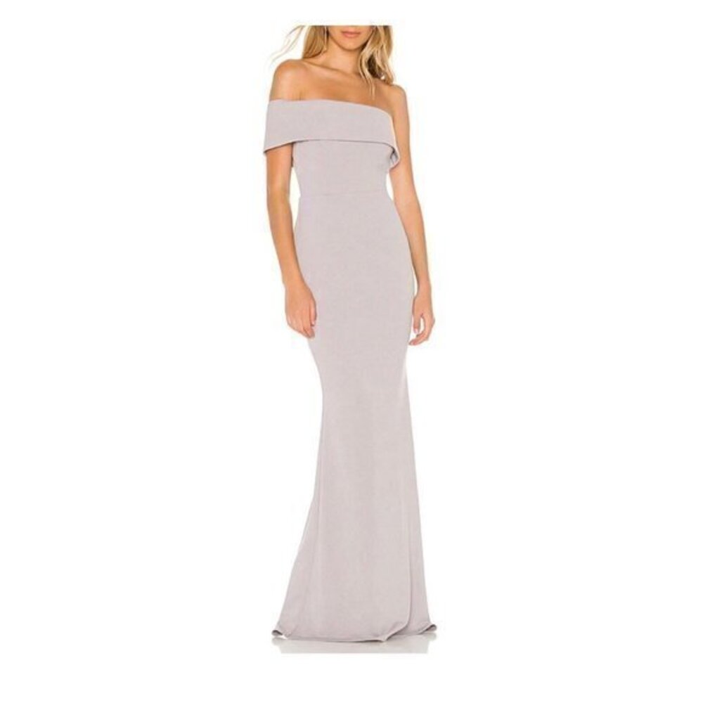 Katie May Gown Gray Titan Off The Shoulder Classic Dress Party Elegant Evening